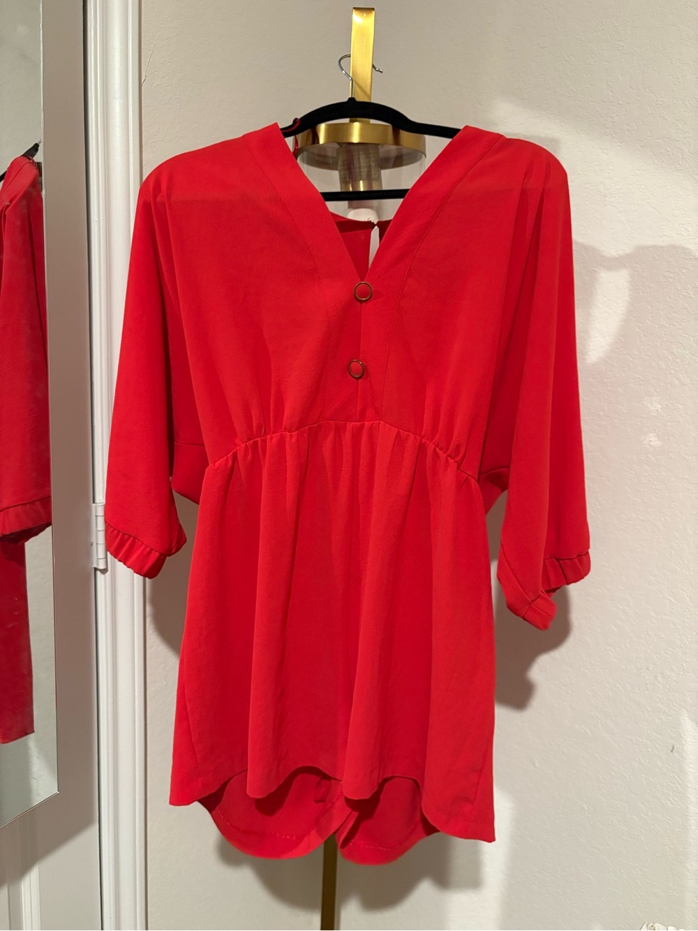 Zara Red V-Neck Ring-Button Romper
